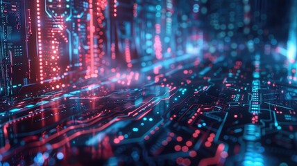 Obraz premium Abstract digital shape and particle technological cyber style design connecting become system shape of electronic designing. High tech scenery express mysterious pattern perfect for wallpaper. AIG53.