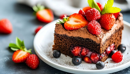Chocolate cake fresh berries dessert food photography