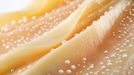 Fototapeta premium Close-up of a textured, pale orange surface dotted with small, white pearls.