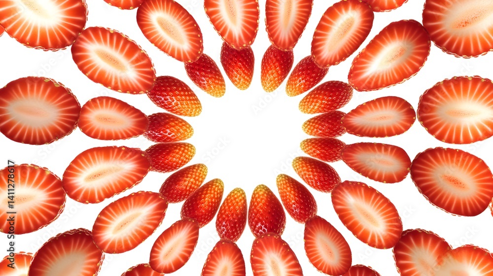 Aufkleber vibrant red strawberry slices arranged in a circular pattern, creating a visually appealing design. 
