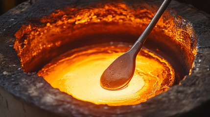 Glassworker shaping molten glass with specialized tools. Featuring craftsmanship and control