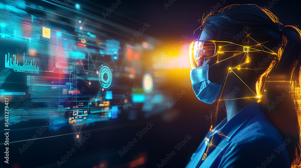 Poster innovative technology integration futuristic user interface virtual environment digital interaction 