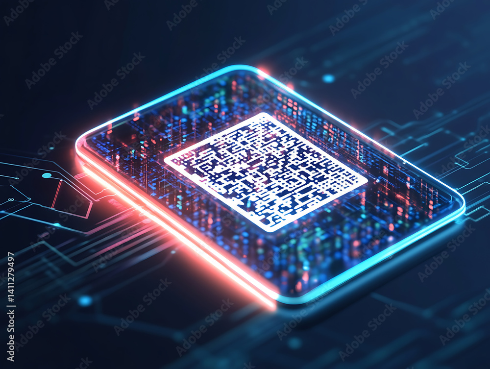 Poster digital qr code technology showcase virtual environment graphic visualization futuristic view digita