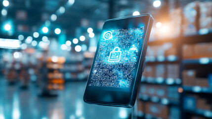 Digital security innovations retail warehouse image modern environment close-up view cybersecurity concept