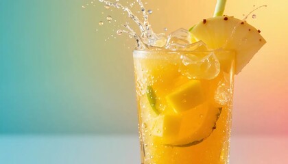 Refreshing Pineapple Mango Summer Drink Recipe Tropical Delight with Ice and Splashing Water