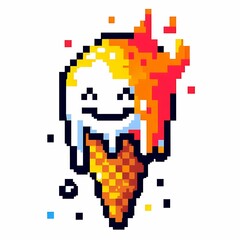 Obraz premium Pixel Art Melting Happy Ice Cream Cone suitable for marketing material