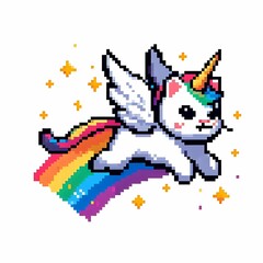 Pixel Art Rainbow Unicorn With Wings suitable for professional presentation