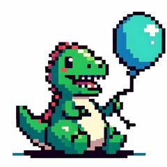 Pixel Art Dinosaur with Balloon Illustration suitable for marketing material