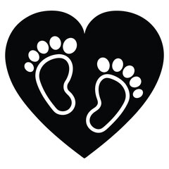 Cute and minimalist silhouette baby footprint inside a heart shape symbolizing love and car