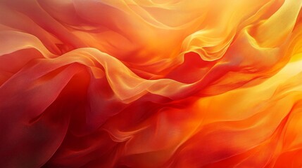 Abstract flowing fabric in vibrant orange and red hues creating a warm, dynamic background