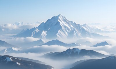 A mountain range with low lying clouds.