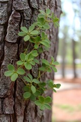 Obraz premium Small Green Vine Climbing Tree Bark Nature Photography