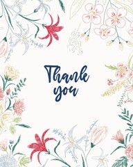 Thank you card with vector floral background