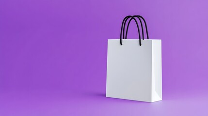 White paper shopping bag mockup on purple background. 3D rendering