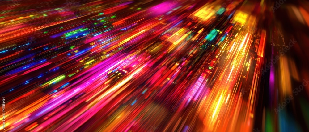 Poster a vibrant, abstract representation of light streaks in various colors, creating a dynamic and energe