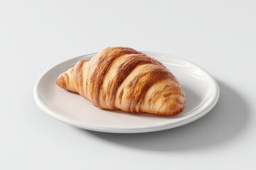 Golden brown croissant on a white plate.