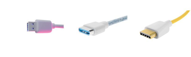 usb cable connectors, isolated on white background.