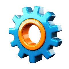 gear icon, blue and orange, on white background.