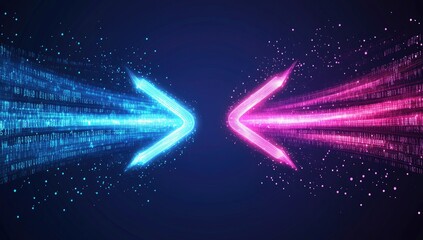 Data flow, binary code, digital communication, opposing forces