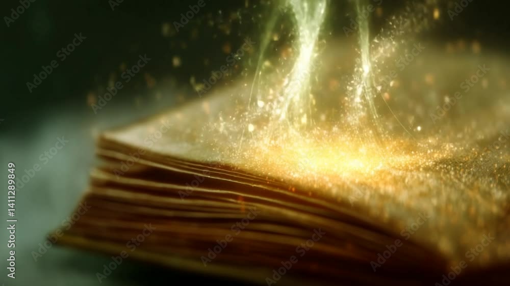Poster magical book unleashes glowing sparkles in enchanting animation generative ai