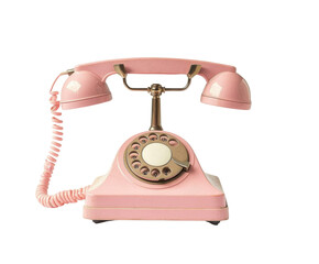 pink retro rotary telephone on white background