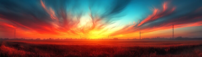 Fototapeta premium Sunrise over field, vibrant colors