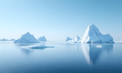 A number of icebergs floating on water.