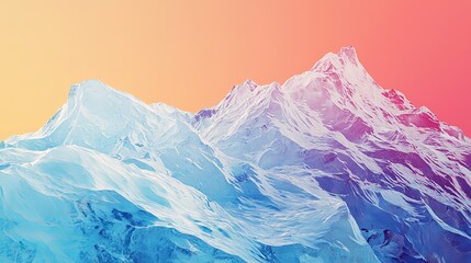 Obraz premium Stunning digital mountains with icy blue and vibrant orange hues, creating a surreal landscape at sunrise.