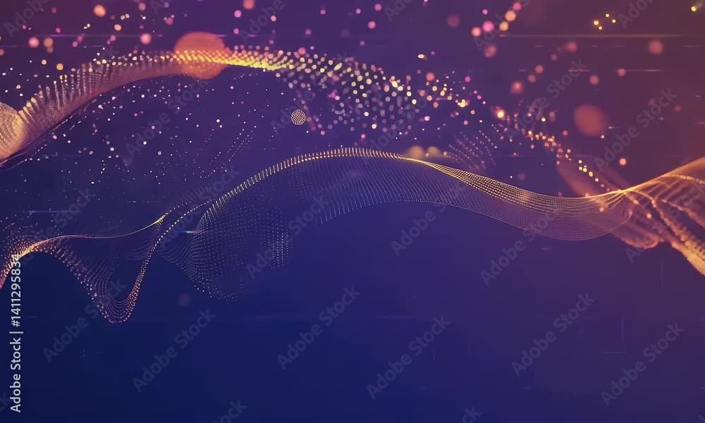 Poster abstract digital wave of glowing particles and energy flows with futuristic motion in a sci-fi inspi