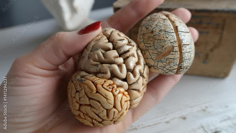 Poster woman explores brain components using orbital zoom perspective generative ai
