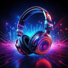 A vibrant image of stylish headphones emitting colorful sound waves, symbolizing music and technology in a dynamic visual display.