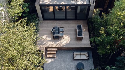 Serene Backyard Oasis: Modern Deck Design with Lush Greenery