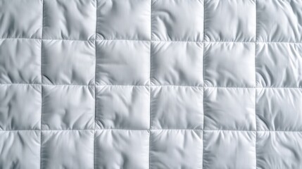 Obraz premium Close-up view of soft light gray quilted fabric with a grid pattern of square compartments, showcasing texture and comfort in design and textile art