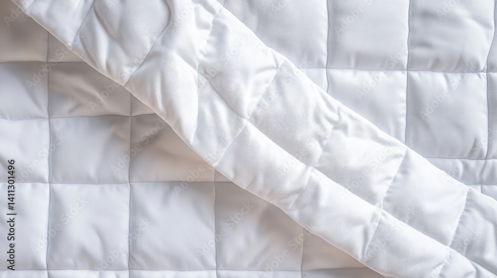 Poster close-up view of white quilted fabric showcasing square-patterned stitching and soft texture perfect