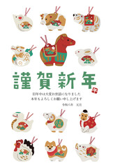 2026年　午年の年賀状　年賀状デザイン　馬の土鈴イラスト