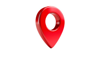 A shiny red location pin on a plain black background view