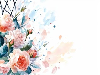 Watercolor Roses and Abstract Splashes.