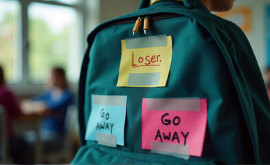 bullying at school backpack with hate messages