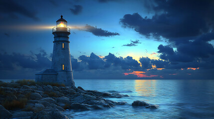 lighthouse at night,