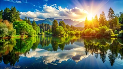 Fototapeta premium Serene Lake Reflection at Sunrise