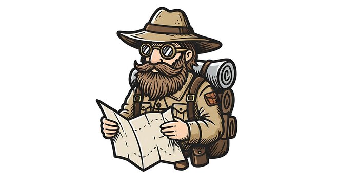 Bearded Explorer Studying a Map: Vintage Adventure Illustration - Powered by Adobe