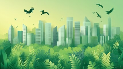 Lush Cityscape, Urban Jungle, Sustainable Future, Eco-Friendly Metropolis