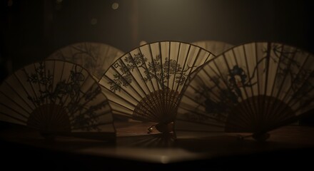 Handheld Fans Displayed Indoors with Floral Designs