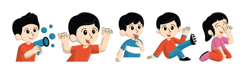 Cartoon illustration of children engaged in playful activities. Depicting joyous moments and lighthearted fun, perfect for children's content.