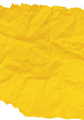 Crumpled yellow torn ripped notepaper sheet texture isolated on transparent background. Crumpled blank paper texture with torn edges