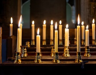 Candles illuminating a serene space in a historic church during a quiet moment of reflection