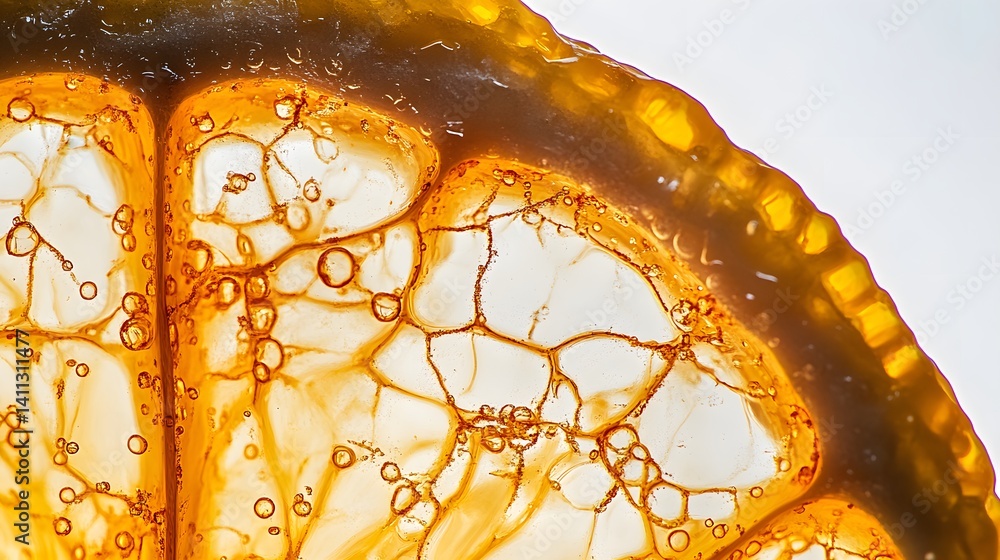 Aufkleber close-up of a lemon slice, revealing its intricate internal structure and air bubbles. the vibrant y
