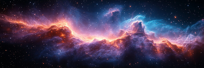 Fototapeta premium Glowing Cosmic Wings: Purple and Blue Nebulae in Deep Space