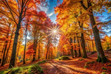 Fototapeta premium Autumn Forest with Sunlight