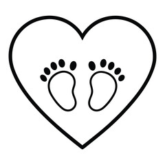 Cute and minimalist line art baby footprint inside a heart shape symbolizing love and care
